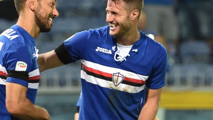GENOA, ITALY - AUGUST 28: Fabio Quagliarella (L) and Jacopo Sala of UC Sampdoria during the Serie A match between UC Sampdoria and Atalanta BC at Stadio Luigi Ferraris on August 28, 2016 in Genoa, Italy. (Photo by Getty Images/Getty Images) Sampdoria, Quagliarella costretto al cambio: ecco perché - immagine 1