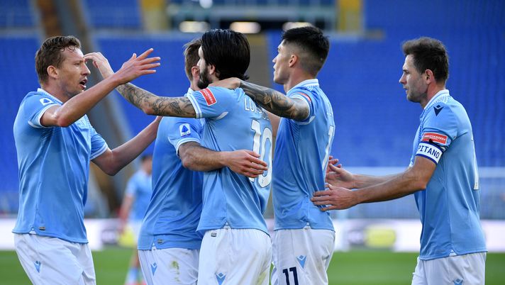 ROME, ITALY - FEBRUARY 20: Luis Alberto of SS Lazio celebrates the opening goal during the Serie A match between SS Lazio and UC Sampdoria at Stadio Olimpico on February 20, 2021 in Rome, Italy. Sporting stadiums around Italy remain under strict restrictions due to the Coronavirus Pandemic as Government social distancing laws prohibit fans inside venues resulting in games being played behind closed doors. (Photo by Marco Rosi - SS Lazio/Getty Images) ROME, ITALY - FEBRUARY 20: Luis Alberto of SS Lazio celebrates the opening goal during the Serie A match between SS Lazio and UC Sampdoria at Stadio Olimpico on February 20, 2021 in Rome, Italy. Sporting stadiums around Italy remain under strict restrictions due to the Coronavirus Pandemic as Government social distancing laws prohibit fans inside venues resulting in games being played behind closed doors. (Photo by Marco Rosi - SS Lazio/Getty Images)