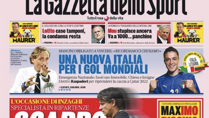 Prima Pagina, Gazzetta dello Sport: “Nuova Italia per i gol mondiali. Mou stupisce” Prima Pagina, Gazzetta dello Sport: “Nuova Italia per i gol mondiali. Mou stupisce”