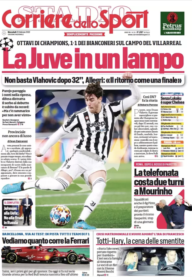 Prima Pagina, Corriere dello Sport: “La Juve in un lampo. La telefonata costa a Mou” prima pagina