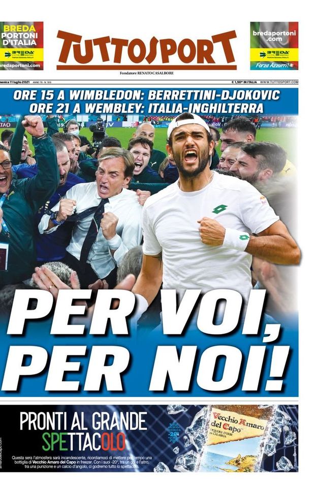 Prima Pagina, Tuttosport: “Per voi, per noi!” 