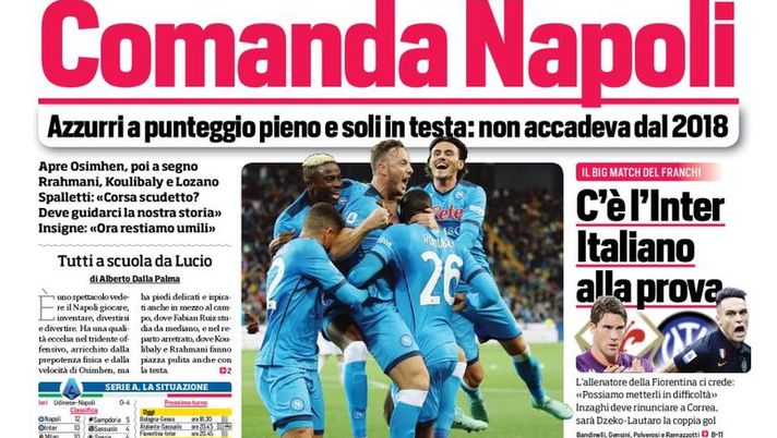 Prima Pagina, Corriere dello Sport: “Comanda Napoli. Non accadeva dal 2018” 