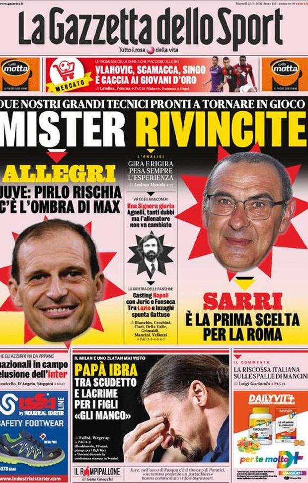  La Gazzetta dello Sport, la prima pagina di oggi, martedì 23 marzo 2021 