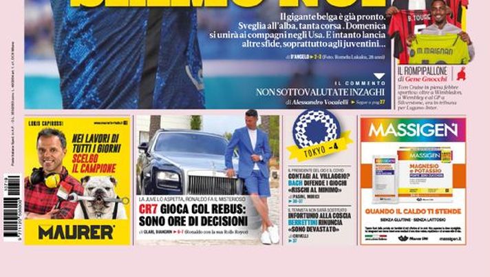 Prima Pagina, La Gazzetta dello Sport: “ Inter, senti Lukaku: I campioni siamo noi” Prima Pagina, La Gazzetta dello Sport: “ Inter, senti Lukaku: I campioni siamo noi”