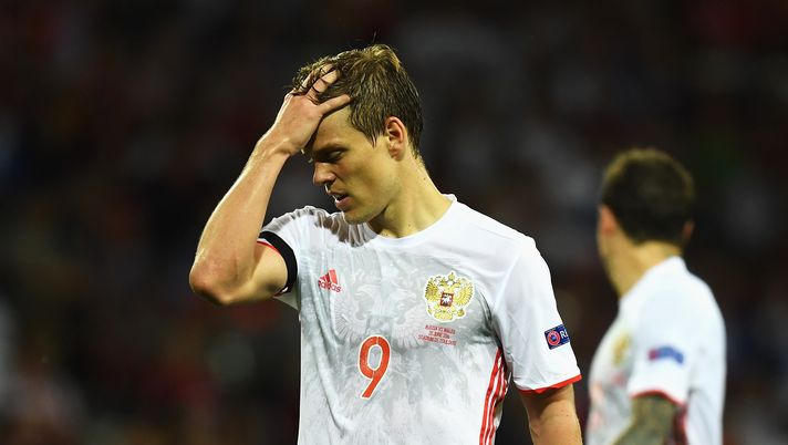 TOULOUSE, FRANCE - JUNE 20:  Aleksandr Kokorin of Russia reacts during the UEFA EURO 2016 Group B match between Russia and Wales at Stadium Municipal on June 20, 2016 in Toulouse, France.  (Photo by Dennis Grombkowski/Getty Images) 