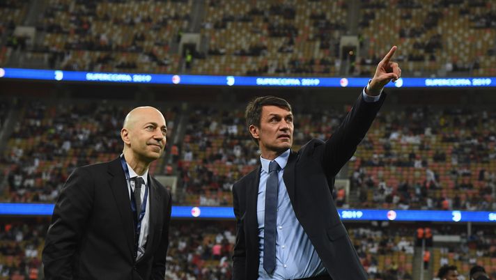 JEDDAH, SAUDI ARABIA - JANUARY 16:  Paolo Maldini (R) and Ivan Gazidis of AC Milan are seen ahead of the Italian Supercup match between Juventus and AC Milan at King Abdullah Sports City on January 16, 2019 in Jeddah, Saudi Arabia. (Photo by Claudio Villa/Getty Images for Lega Serie A) 