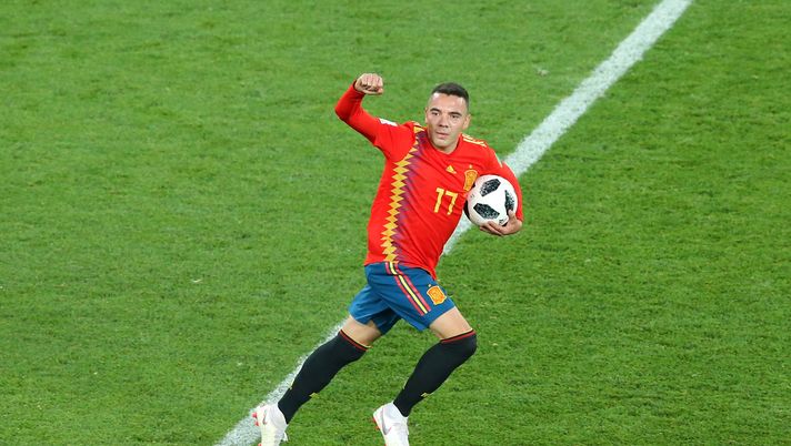 KALININGRAD, RUSSIA - JUNE 25: Iago Aspas of Spain celebrates after scoring his team's second goal during the 2018 FIFA World Cup Russia group B match between Spain and Morocco at Kaliningrad Stadium on June 25, 2018 in Kaliningrad, Russia. (Photo by Alex Livesey/Getty Images) KALININGRAD, RUSSIA - JUNE 25: Iago Aspas of Spain celebrates after scoring his team's second goal during the 2018 FIFA World Cup Russia group B match between Spain and Morocco at Kaliningrad Stadium on June 25, 2018 in Kaliningrad, Russia. (Photo by Alex Livesey/Getty Images)