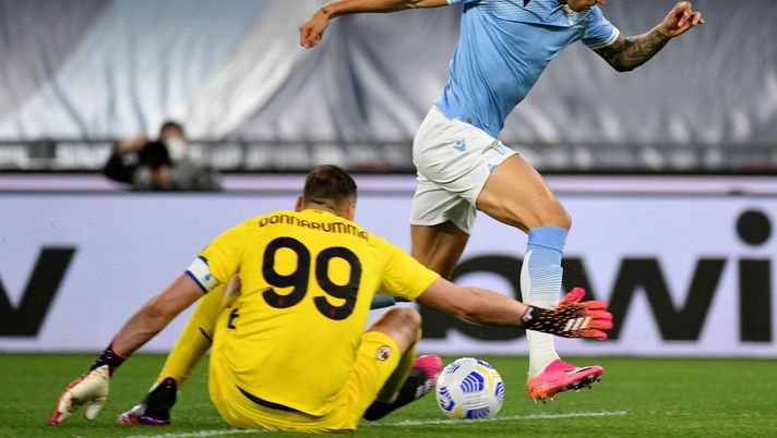 ROME, ITALY - APRIL 26: Joaquin Correa of SS Lazio scores a opening goal during the Serie A match between SS Lazio and AC Milan at Stadio Olimpico on April 26, 2021 in Rome, Italy. (Photo by Marco Rosi - SS Lazio/Getty Images) 