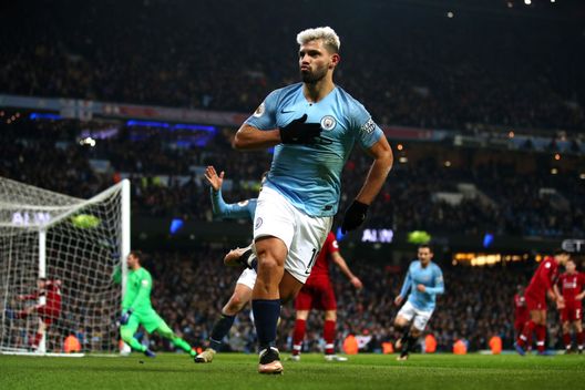 MANCHESTER, ENGLAND - JANUARY 03: Sergio Aguero of Manchester City celebrates after scoring his team's first goal during the Premier League match between Manchester City and Liverpool FC at the Etihad Stadium on January 3, 2019 in Manchester, United Kingdom. (Photo by Clive Brunskill/Getty Images) MANCHESTER, ENGLAND - JANUARY 03: Sergio Aguero of Manchester City celebrates after scoring his team's first goal during the Premier League match between Manchester City and Liverpool FC at the Etihad Stadium on January 3, 2019 in Manchester, United Kingdom. (Photo by Clive Brunskill/Getty Images)