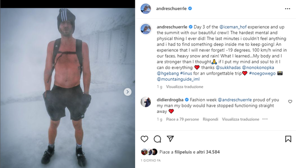 “Iceman” Schürrle fa l’impresa: scala la montagna mezzo nudo a -19 gradi. E Drogba si complimenta…- immagine 2