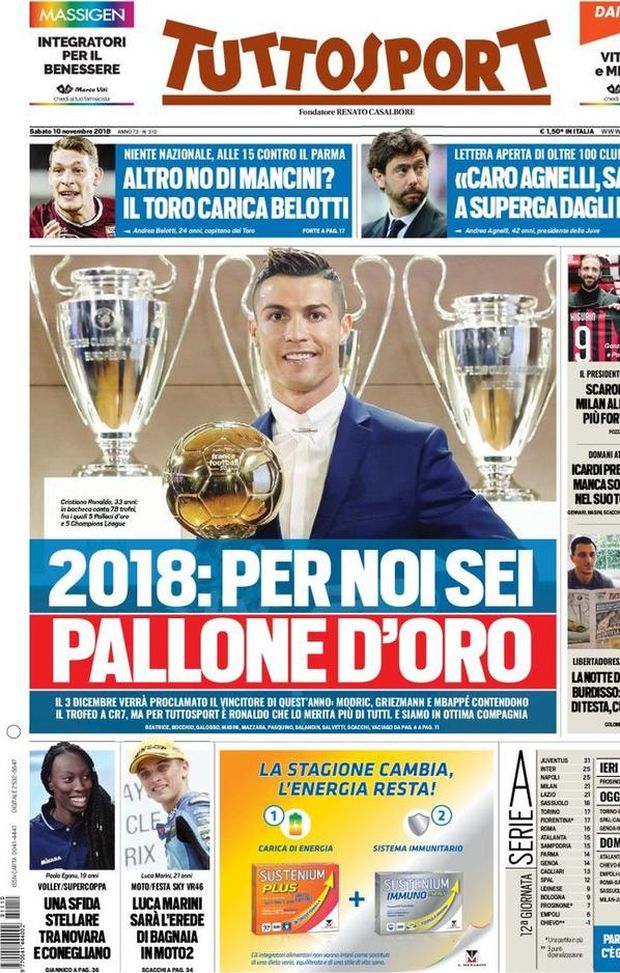 Prima Pagina, Tuttosport: “Per noi sei da Pallone d’Oro. Il Toro carica Belotti. Milan, più forte dei ko. Icardi prende la mira…” Prima Pagina, Tuttosport: “Per noi sei da Pallone d’Oro. Il Toro carica Belotti. Milan, più forte dei ko. Icardi prende la mira…”