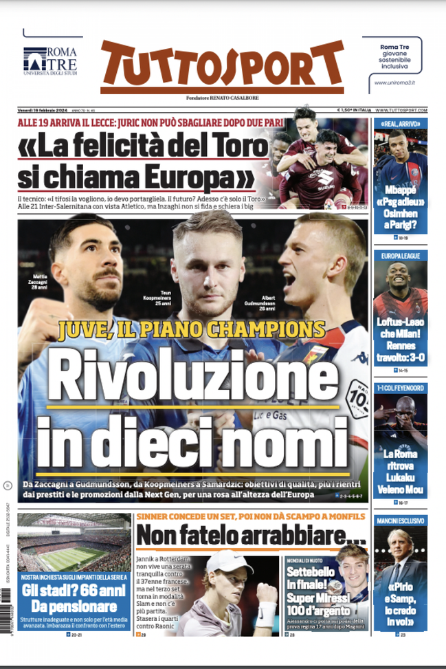 EDICOLA TS / Juve, il piano Champions. Loftus-Leao, che Milan! - immagine 1
