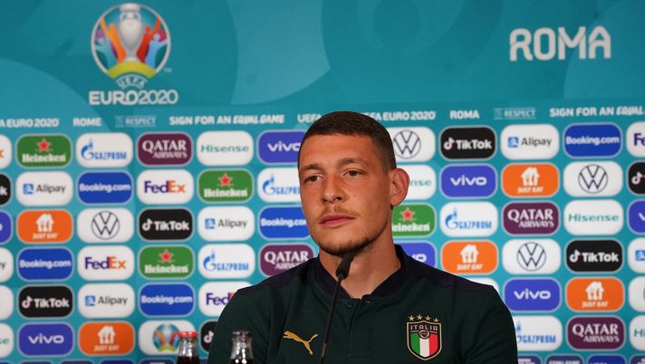 ROME, ITALY - JUNE 19: Andrea Belotti of Italy speaks with the media during the Italy press conference ahead of the UEFA Euro 2020 Group A match between Italy and Wales at Olimpico Stadium on June 19, 2021 in Rome, Italy. (Photo by Claudio Villa/Getty Images) 