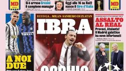 Prima Pagina, La Gazzetta dello Sport: “Ibra, occho alla stecca! Lazio crac, questo Bayern è troppo forte. Provaci Atalanta!”
