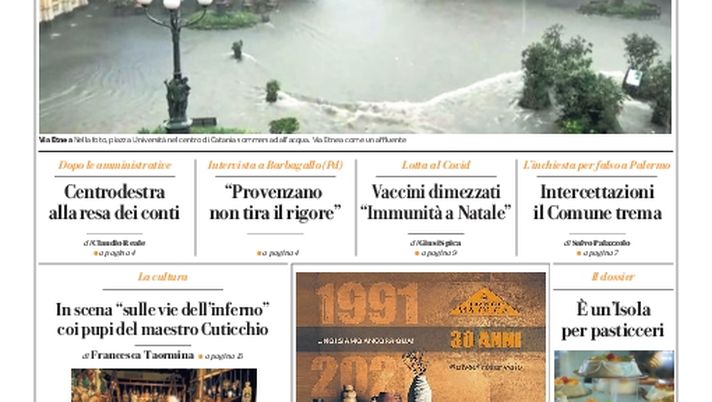 Prima Pagina, La Repubblica-Palermo: “Catania è sommersa, un nubifragio la devasta” - immagine 1