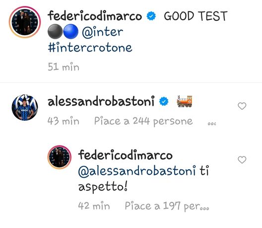 Dimarco, siparietto con Bastoni dopo Inter-Crotone sui social: il difensore pronto…- immagine 3