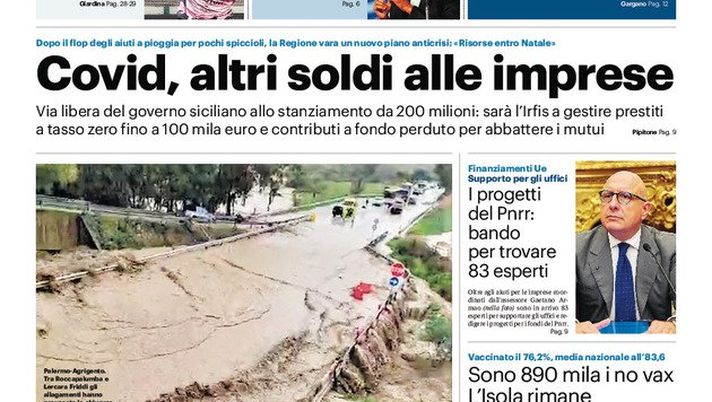 Prima Pagina, Giornale di Sicilia: “Brunori guida il rilancio, 10 punti in 4 partite” Prima Pagina