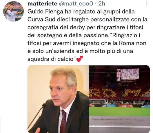 Roma, il derby del cuore di Fienga: 10 targhe regalate alla Curva Sud- immagine 2