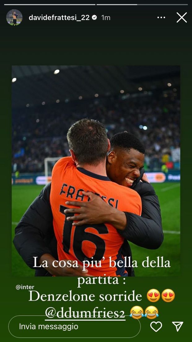 Frattesi e il siparietto social con Dumfries: “La cosa più bella della partita: Denzelone sorride”- immagine 3