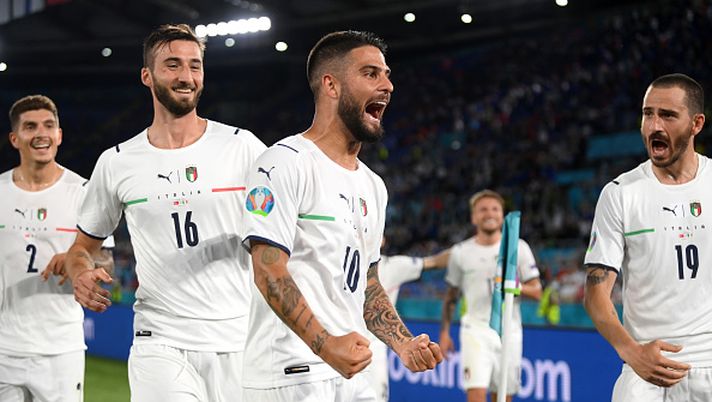 ROME, ITALY - JUNE 11: Lorenzo Insigne of Italy celebrates after scoring their side's third goal during the UEFA Euro 2020 Championship Group A match between Turkey and Italy at the Stadio Olimpico on June 11, 2021 in Rome, Italy. (Photo by Mike Hewitt/Getty Images) ROME, ITALY - JUNE 11: Lorenzo Insigne of Italy celebrates after scoring their side's third goal during the UEFA Euro 2020 Championship Group A match between Turkey and Italy at the Stadio Olimpico on June 11, 2021 in Rome, Italy. (Photo by Mike Hewitt/Getty Images)