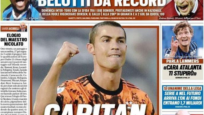 Tuttosport, la prima pagina di oggi, venerdì 20 novembre 2020 