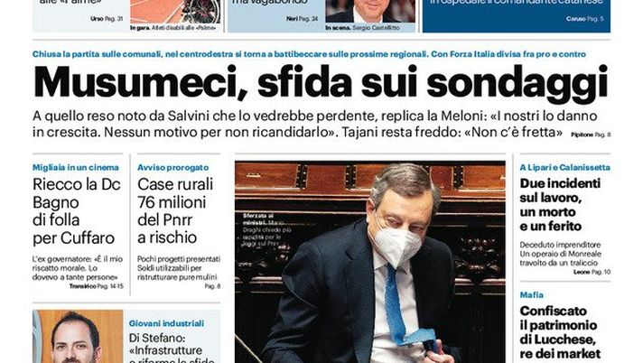 Prima Pagina, Giornale di Sicilia: “Musumeci, sfida sui sondaggi” - immagine 1