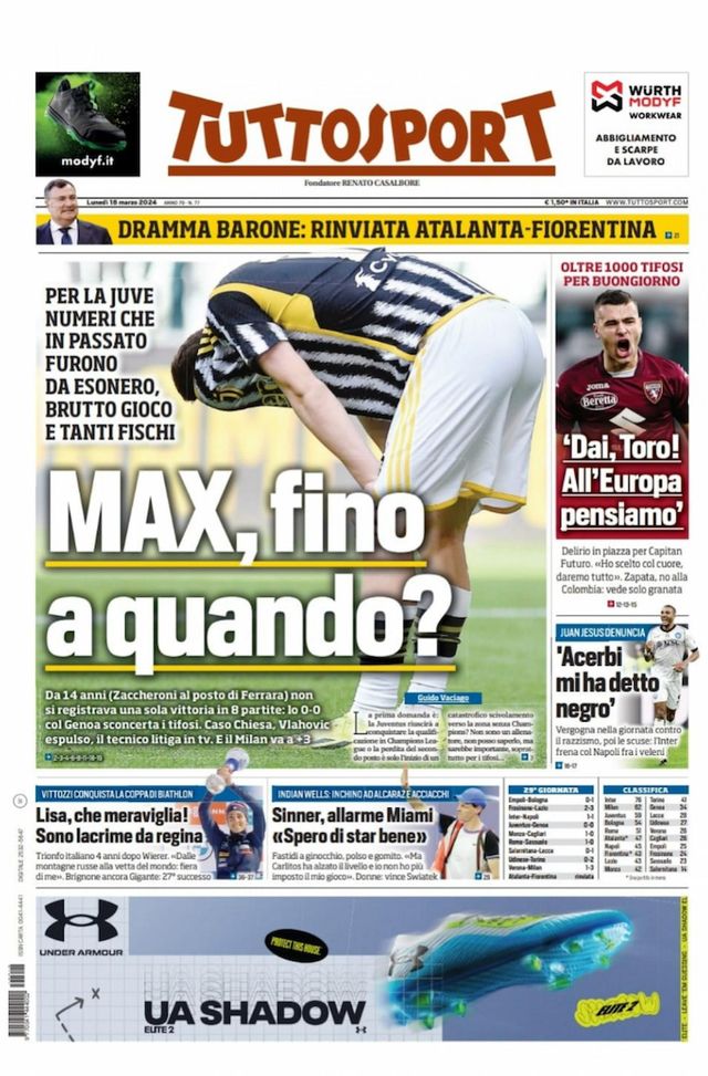 EDICOLA TS – Allegri, fino a quando? Juan Jesus denuncia Acerbi: “Insulti razzisti” - immagine 1