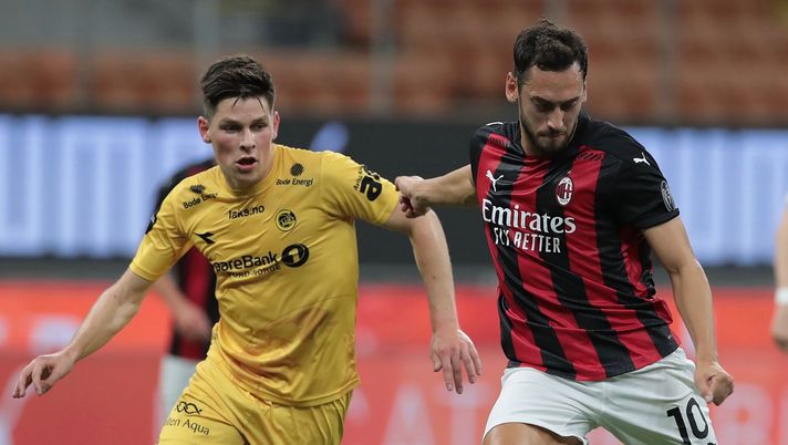 during the UEFA Europa League third qualifying round match between AC Milan and Bodo Glimt at Stadio Giuseppe Meazza on September 24, 2020 in Milan, Italy. 