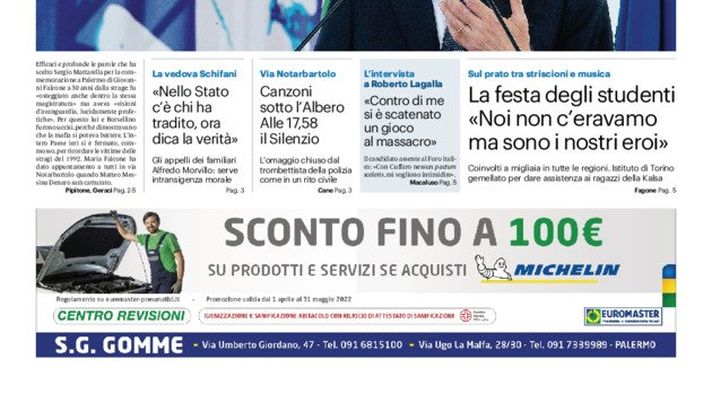 Prima Pagina, Giornale di Sicilia: “Canzoni sotto l’Albero. Alle 17.58 il silenzio”  Prima Pagina