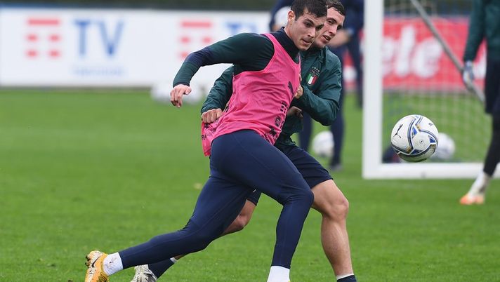 Pietro Pellegri, attaccante del Milan, in allenamento con la Nazionale italiana (Getty Images) 