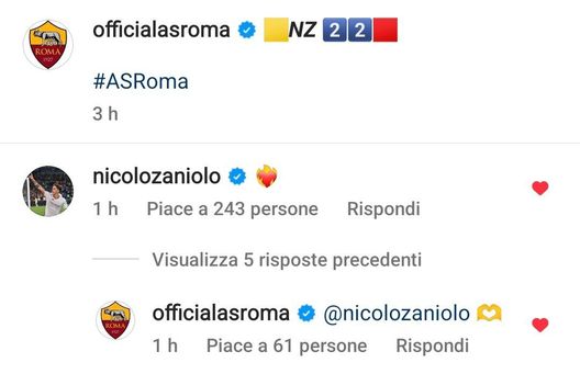 Roma-Zaniolo, prove d’intesa: scambio di cuori sui social. Juve e Tottenham lontane- immagine 2