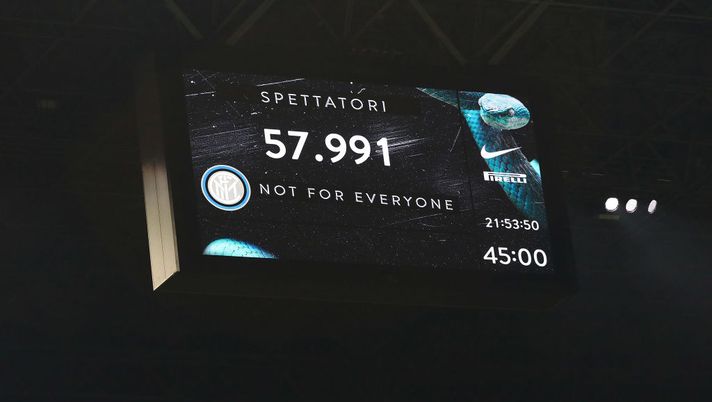 MILAN, ITALY - SEPTEMBER 14:  The LED board shows the number of fans in the stadium during the Serie A match between FC Internazionale and Udinese Calcio at Stadio Giuseppe Meazza on September 14, 2019 in Milan, Italy.  (Photo by Marco Luzzani - Inter/Inter via Getty Images) 