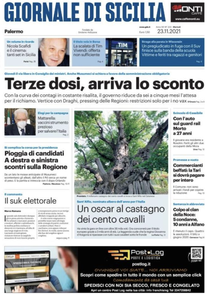 Prima Pagina, Giornale di Sicilia: “Terze dosi, arriva lo sconto. Scontri sulla Regione” Prima Pagina, Giornale di Sicilia: “Terze dosi, arriva lo sconto. Scontri sulla Regione”