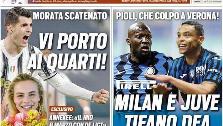 Prima Pagina, Tuttosport: “Toro ti vogliono in B. Vi porto ai quarti, Pioli che colpo a Verona&#8221; 
