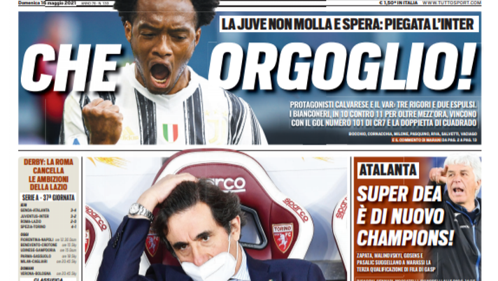 Prima Pagina, Tuttosport: &#8220;Che orgoglio! La Juve non molla e spera. Che vergogna! Granata inguardabili&#8221; 