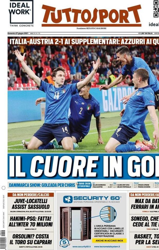 Prima Pagina, Tuttosport: “Il cuore in gol! Juve-Locatelli, assist Sassuolo” 