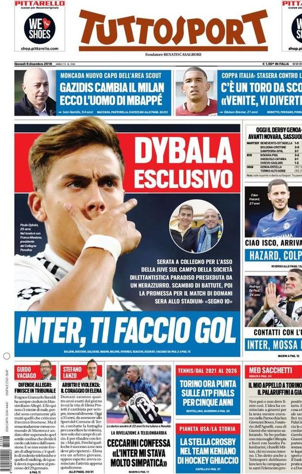 Prima Pagina, Tuttosport: “Inter, ti faccio gol. Gazidis cambia il Milan. Inter, mossa De Paul. Ceccarini confessa…” Prima Pagina, Tuttosport: “Inter, ti faccio gol. Gazidis cambia il Milan. Inter, mossa De Paul. Ceccarini confessa…”