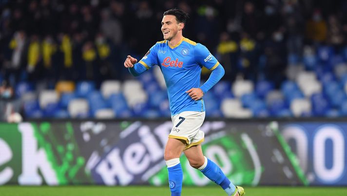 NAPLES, ITALY - DECEMBER 09: Eljif Elmas of SSC Napoli celebrates after scoring their team's second goal during the UEFA Europa League group C match between SSC Napoli and Leicester City at Stadio Diego Armando Maradona on December 09, 2021 in Naples, Italy. (Photo by Francesco Pecoraro/Getty Images) NAPLES, ITALY - DECEMBER 09: Eljif Elmas of SSC Napoli celebrates after scoring their team's second goal during the UEFA Europa League group C match between SSC Napoli and Leicester City at Stadio Diego Armando Maradona on December 09, 2021 in Naples, Italy. (Photo by Francesco Pecoraro/Getty Images)