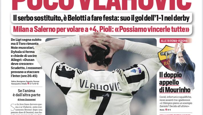 EDICOLA CDS – Poco Vlahovic, a far festa è Belotti. Milan a Salerno per volare a +4 - immagine 1
