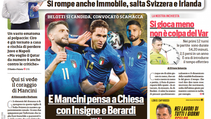 EDICOLA CDS – Allarme Italia, si rompe anche Immobile. E Mancini pensa a Chiesa - immagine 1