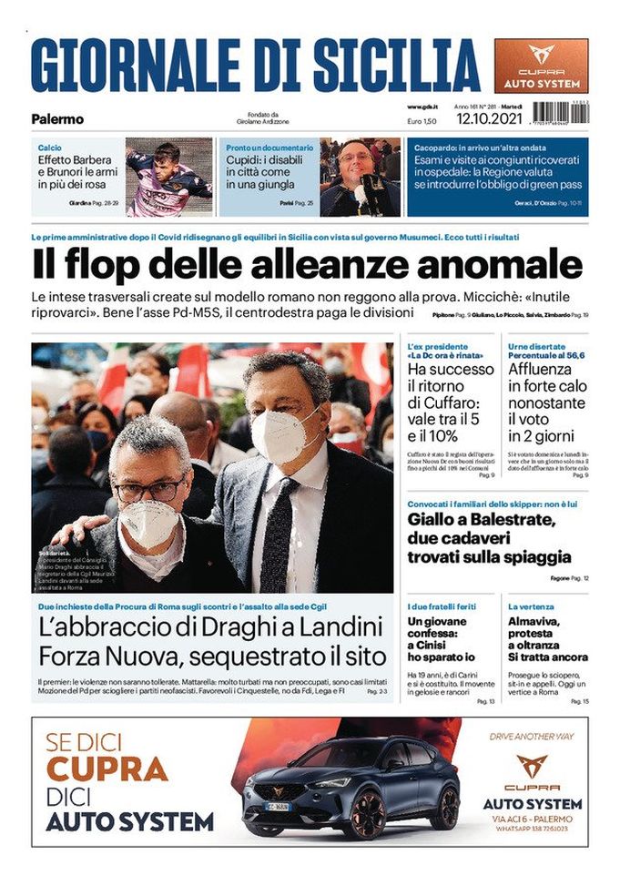 Prima Pagina,Giornale di Sicilia: “Effetto Barbera e Brunori le armi in più dei rosa” Prima Pagina