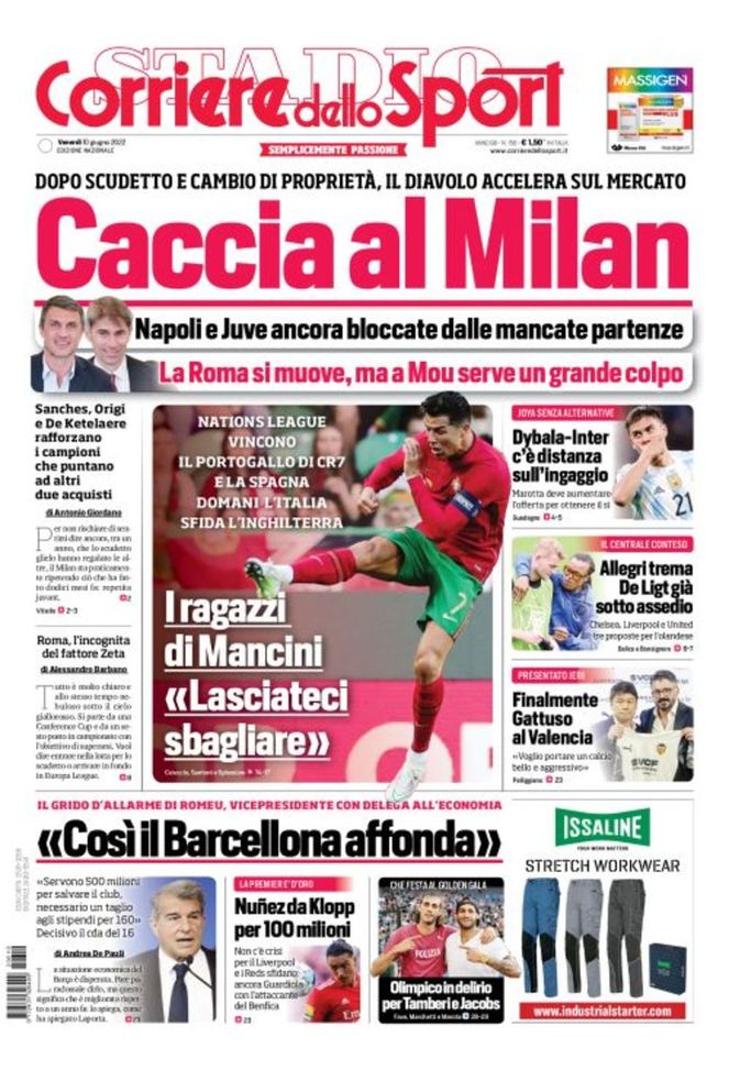 Il Corriere dello Sport, la prima pagina di oggi, venerdì 10 giugno 2022