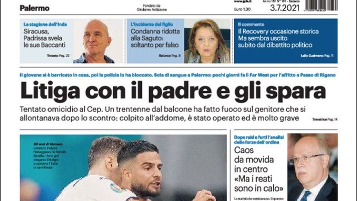 Prima Pagina, Giornale di Sicilia: “Litiga con il padre e gli spara” 