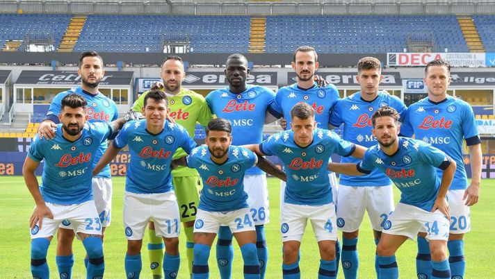 PARMA, ITALY - SEPTEMBER 20:  The Napoli team pose for a team photo ahead of the Serie A match between Parma Calcio and SSC Napoli at Stadio Ennio Tardini on September 20, 2020 in Parma, Italy. (Photo by SSC NAPOLI/SSC NAPOLI via Getty Images) 