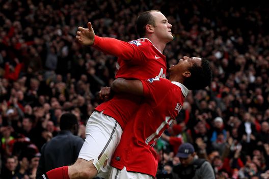 MANCHESTER, ENGLAND - FEBRUARY 12: Wayne Rooney of Manchester United celebrates with teammate Nani (R) after he scores a goal from an overhead kick during the Barclays Premier League match between Manchester United and Manchester City at Old Trafford on February 12, 2011 in Manchester, England. (Photo by Alex Livesey/Getty Images) MANCHESTER, ENGLAND - FEBRUARY 12: Wayne Rooney of Manchester United celebrates with teammate Nani (R) after he scores a goal from an overhead kick during the Barclays Premier League match between Manchester United and Manchester City at Old Trafford on February 12, 2011 in Manchester, England. (Photo by Alex Livesey/Getty Images)