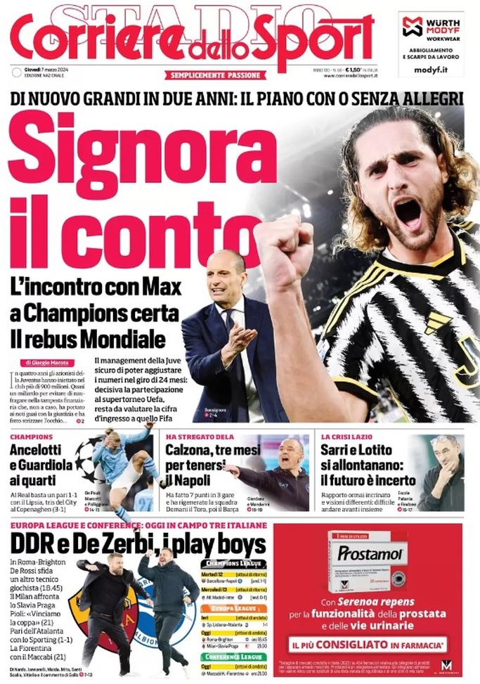 EDICOLA / CdS: Juve di nuovo grande in due anni: il piano con Allegri o senza - immagine 1