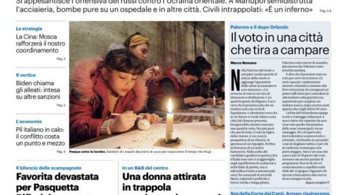Prima Pagina, Giornale di Sicilia: “Putin scatena l’assalto finale” prima pagina