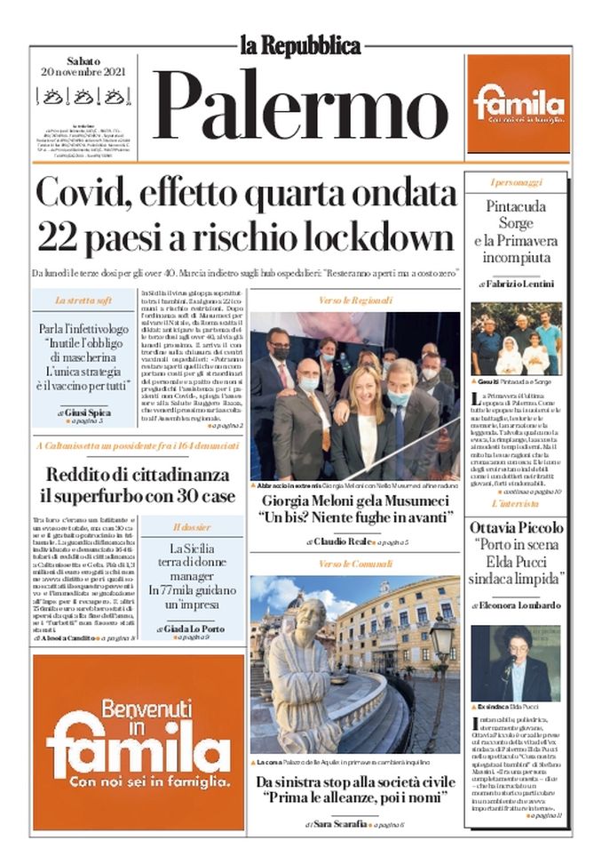 Prima Pagina, La Repubblica-Palermo: “Covid, effetto quarta ondata”  Prima Pagina