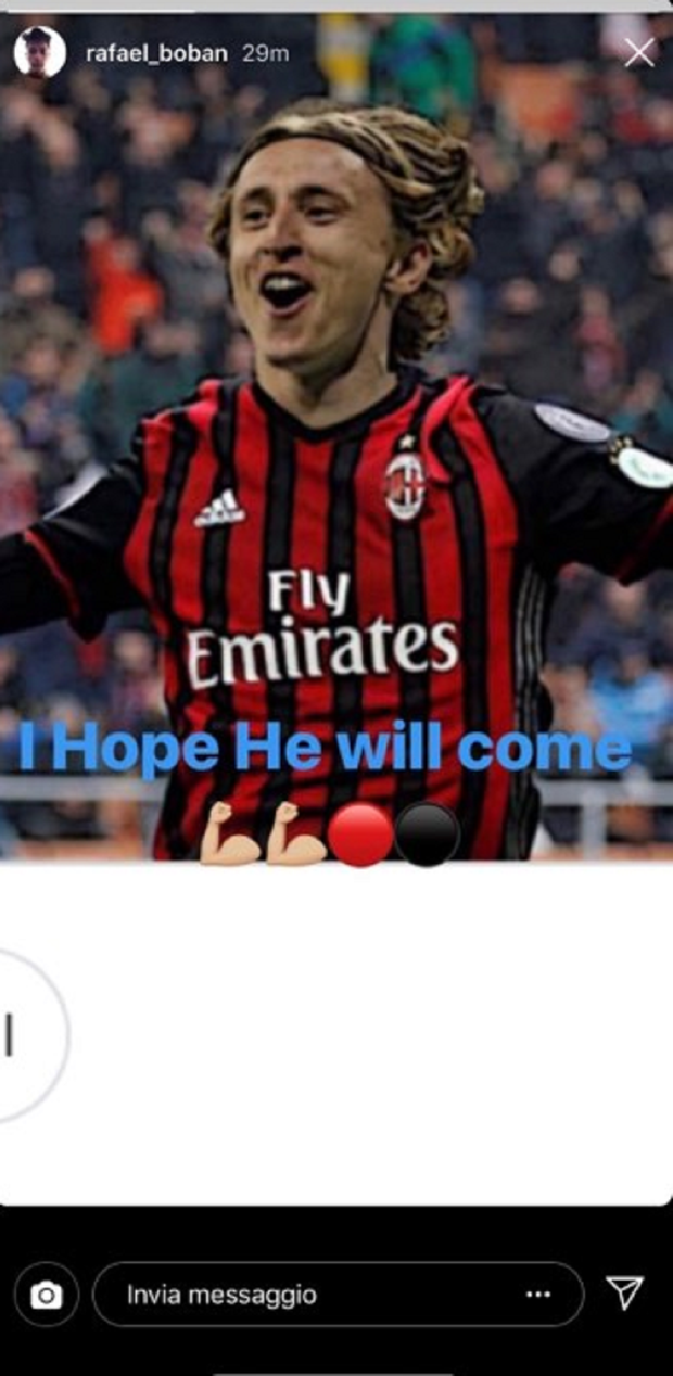 Una storia Instagram con le parole su Modric del figlio di Boban