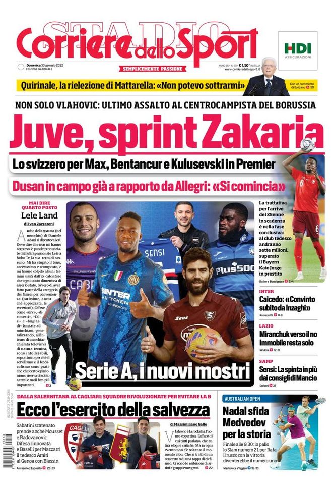 Il Corriere dello Sport, la prima pagina di oggi, domenica 30 gennaio 2022